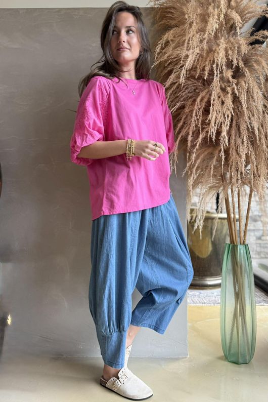 Atik Bubble Sleeve Top Hot Pink /9=